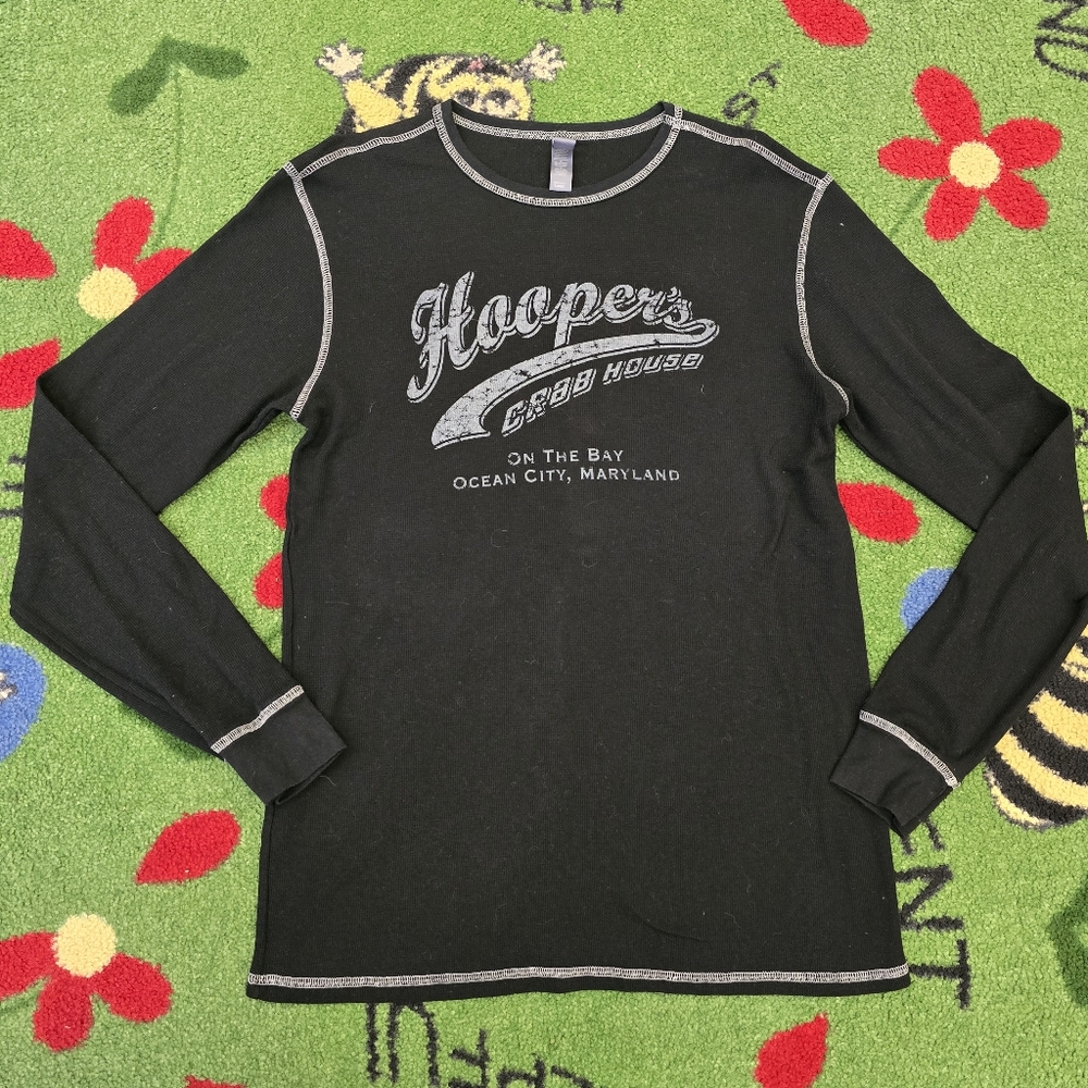 Canvas Black Thermal Long Sleeve Graphic Tee Size Large